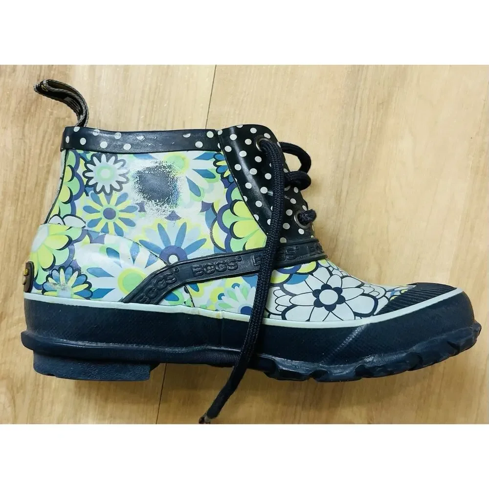 Bogs Charlot Rubber Boot Kids Size 1 Navy Floral. Green flowers. Rain GUC
